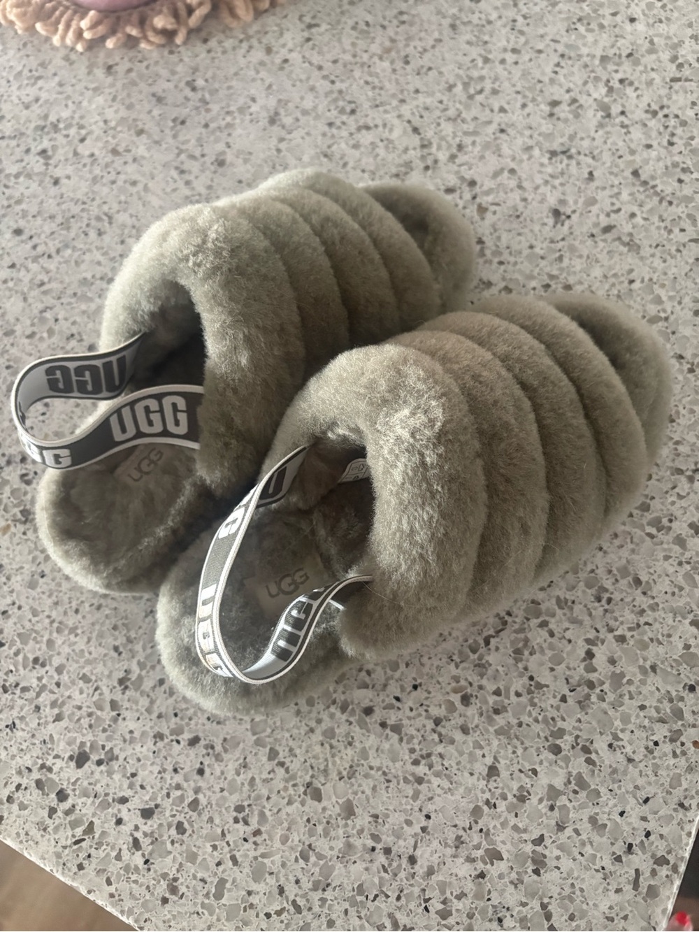 UGG Plush Ribbed Slide Sandals in Olive